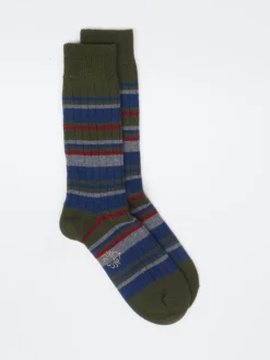 Herren Alto Milano – Freizeitsocken aus Wolle oliv gestreift