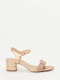 Damen Andrea Puccini – Abendsandalen aus Metallicleder Roségold