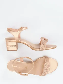 Damen Andrea Puccini – Abendsandalen aus Metallicleder Roségold
