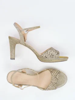 Damen Andrea Puccini – Abendsandale aus Metallic-Textil Gold