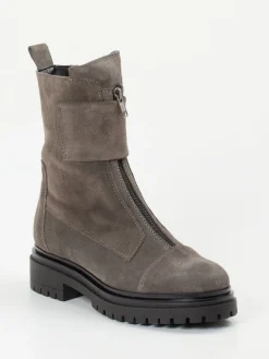 Damen Andrea Puccini – Biker Boots aus Veloursleder in Taupe