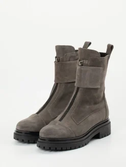 Damen Andrea Puccini – Biker Boots aus Veloursleder in Taupe