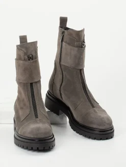 Damen Andrea Puccini – Biker Boots aus Veloursleder in Taupe