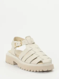 Damen Andrea Puccini – Fischersandalen aus Lammleder Cremeweiß