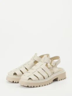 Damen Andrea Puccini – Fischersandalen aus Lammleder Cremeweiß