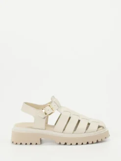 Damen Andrea Puccini – Fischersandalen aus Lammleder Cremeweiß