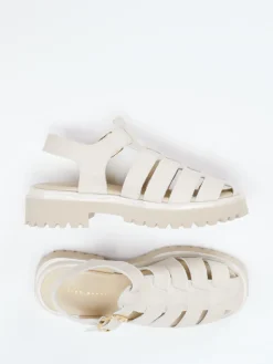 Damen Andrea Puccini – Fischersandalen aus Lammleder Cremeweiß