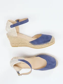 Damen Andrea Puccini – Keilsandaletten aus Veloursleder Marine