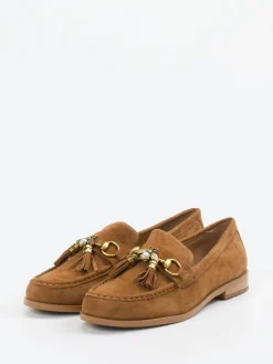 Damen Andrea Puccini – Loafer aus Veloursleder cognac