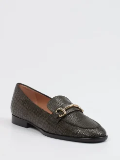 Damen Andrea Puccini – Loafer aus geprägtem Leder olivgrau