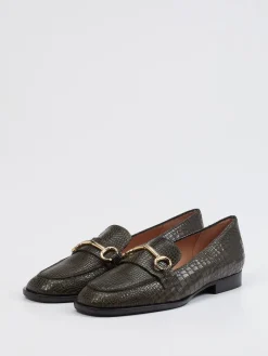 Damen Andrea Puccini – Loafer aus geprägtem Leder olivgrau