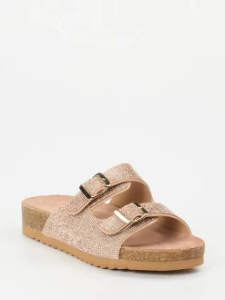 Damen Andrea Puccini – Pantoletten aus Metallicleder Roségold