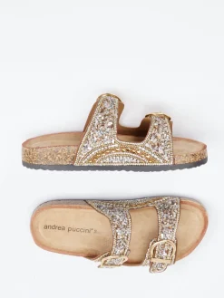 – Pantolette aus Metallic-Material in Bronzebraun*Andrea Puccini Discount