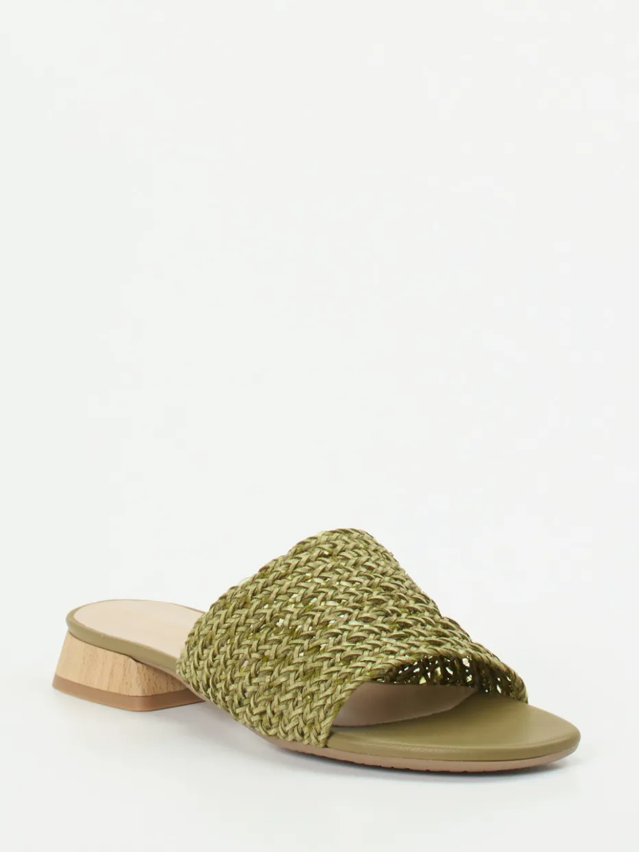 Damen Andrea Puccini – Pantolette aus Flechtleder Oliv