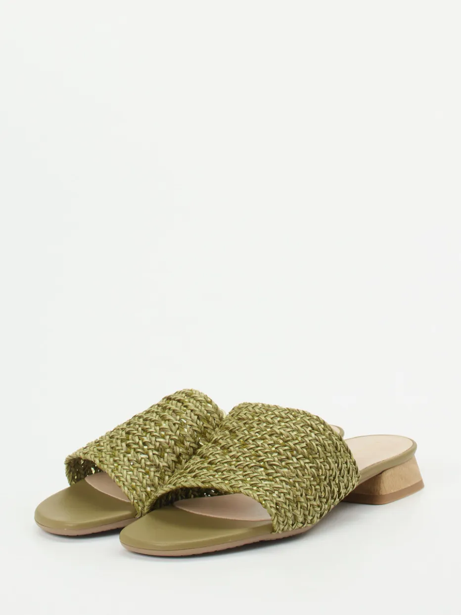 Damen Andrea Puccini – Pantolette aus Flechtleder Oliv
