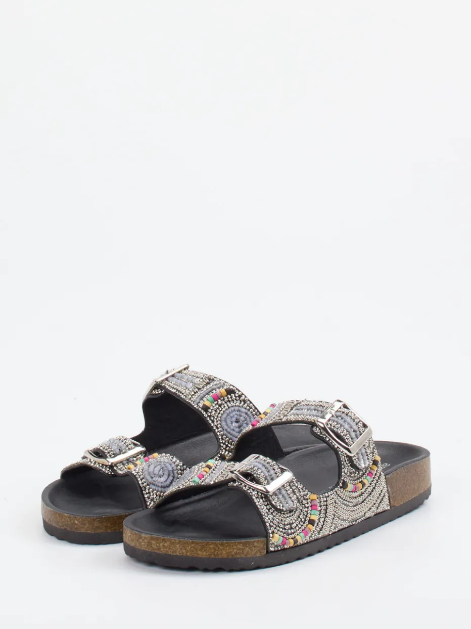 Damen Andrea Puccini – Pantoletten aus Metallicleder Schwarz