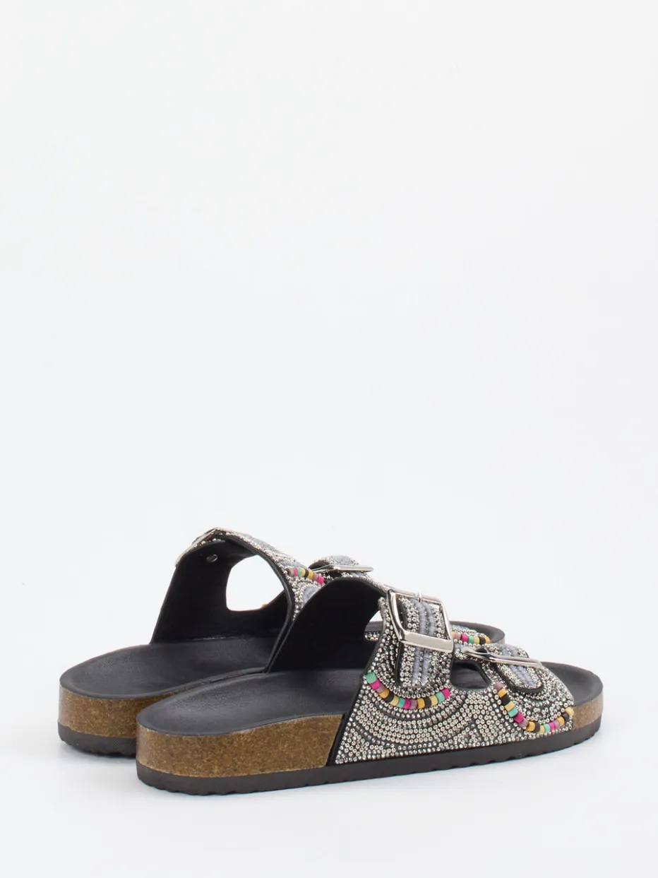 Damen Andrea Puccini – Pantoletten aus Metallicleder Schwarz