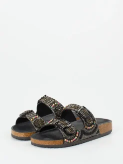 Damen Andrea Puccini – Pantolette aus Metallicleder mit Perlen