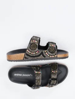 Damen Andrea Puccini – Pantolette aus Metallicleder mit Perlen