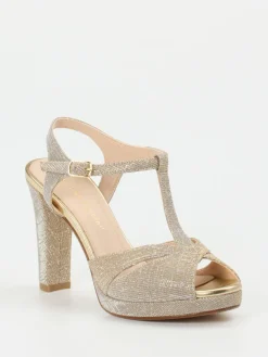 Damen Andrea Puccini – Plateau-Sandaletten aus Metallicleder