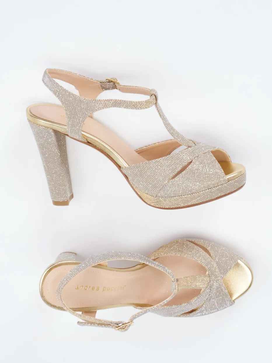 Damen Andrea Puccini – Plateau-Sandaletten aus Metallicleder