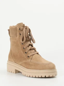 Damen Andrea Puccini – Schnürboots aus Veloursleder in Sandbeige