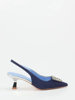 Damen Andrea Puccini – Slingback-Pumps aus Denim mit Strass