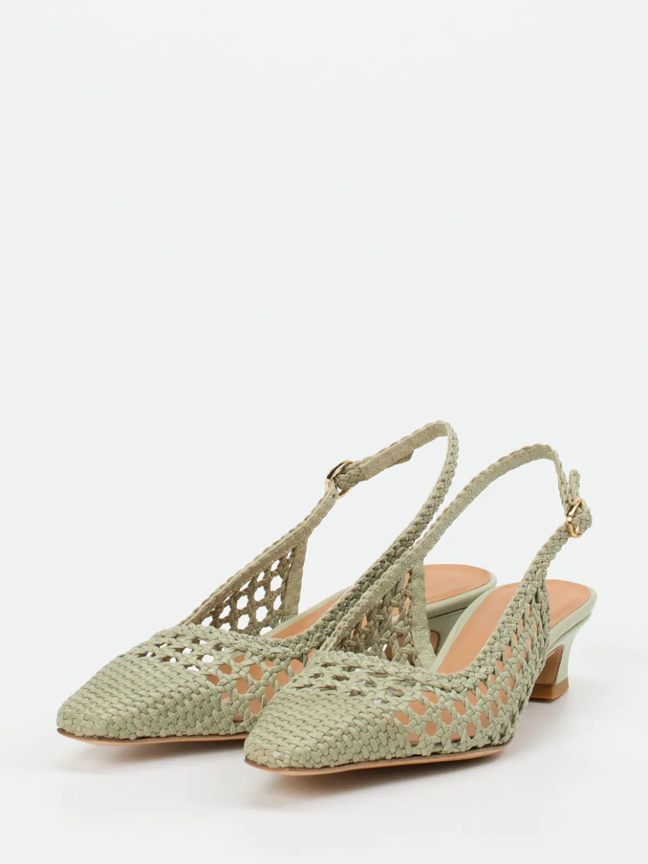 Damen Andrea Puccini – Slingpumps aus Flechtleder Salbei
