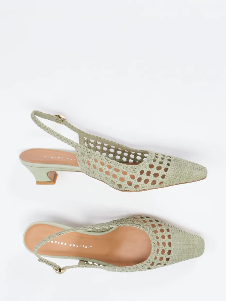 Damen Andrea Puccini – Slingpumps aus Flechtleder Salbei