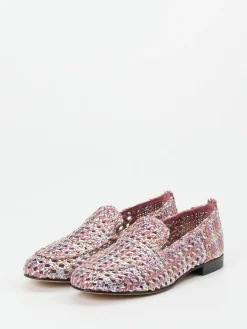 Damen Andrea Puccini – Slipper aus Flechtleder in Rosé-Metallic