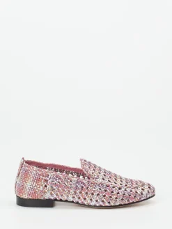 Damen Andrea Puccini – Slipper aus Flechtleder in Rosé-Metallic