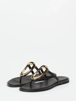 Damen Andrea Puccini – Zehentrenner aus Leder mit Gold-Applikation