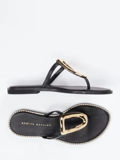 Damen Andrea Puccini – Zehentrenner aus Leder mit Gold-Applikation