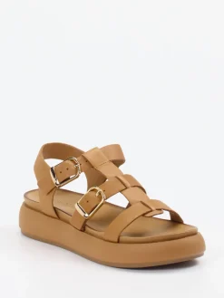 Damen Andrea Sabatini – Plateau-Sandalen aus Kalbleder cognac