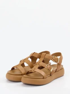 Damen Andrea Sabatini – Plateau-Sandalen aus Kalbleder cognac