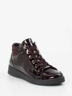 Damen Ara – High-Top Sneaker aus Lackleder Dunkelbordeaux