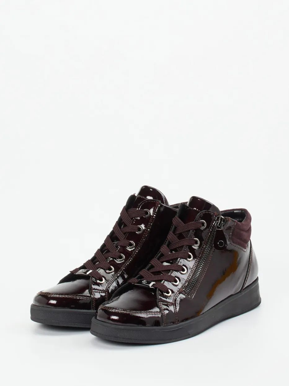 Damen Ara – High-Top Sneaker aus Lackleder Dunkelbordeaux