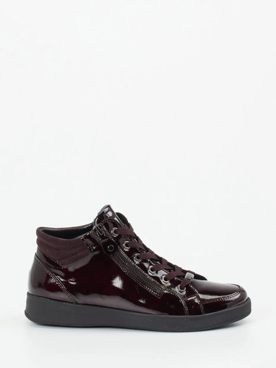Damen Ara – High-Top Sneaker aus Lackleder Dunkelbordeaux