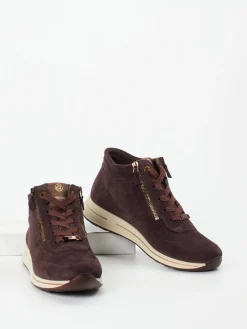 Damen Ara – Schnürstiefelette aus Veloursleder dunkelbraun