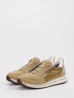 Damen Ara – Sneaker aus Leder-Mix beigegold