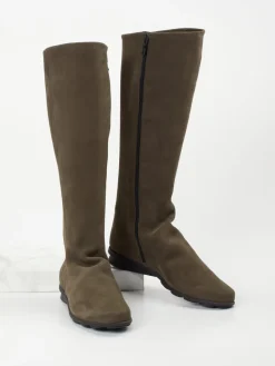 Damen Arche – Kniehohe Stiefel aus Nubukleder oliv