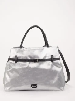 – Shopper Bag aus Leinen-Kunstleder Silber*AU 79