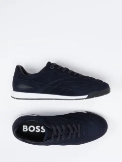 Herren Boss – Low-Top-Sneaker aus Veloursleder Dunkel