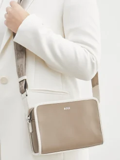 Damen Boss – Schultertasche aus Kalbleder in Taupe
