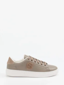 Damen Boss – Sneaker aus Kalbleder in Taupe