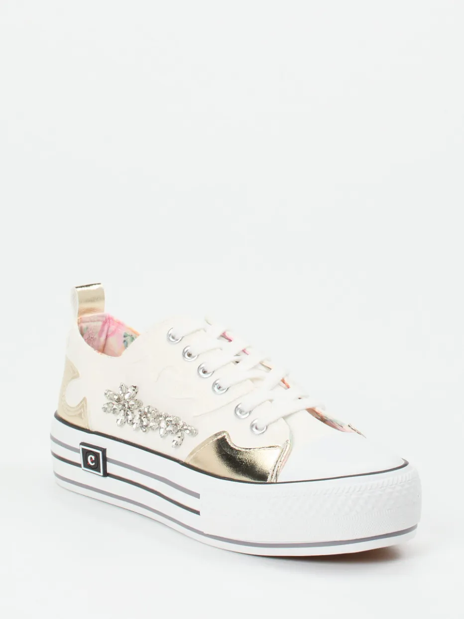 Damen CAFèNOIR – Plateau-Sneaker aus Textil mit Goldakzenten