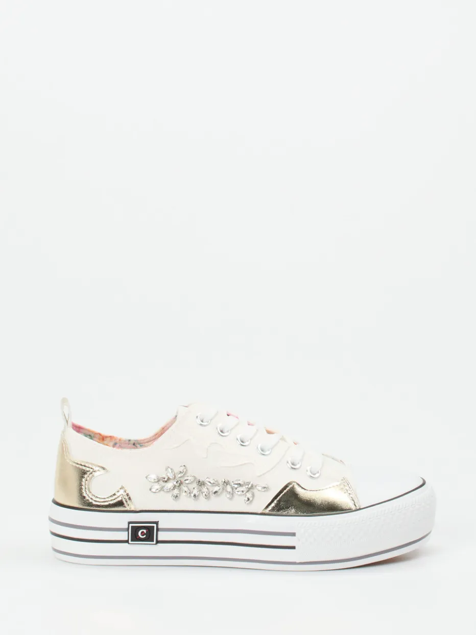 Damen CAFèNOIR – Plateau-Sneaker aus Textil mit Goldakzenten