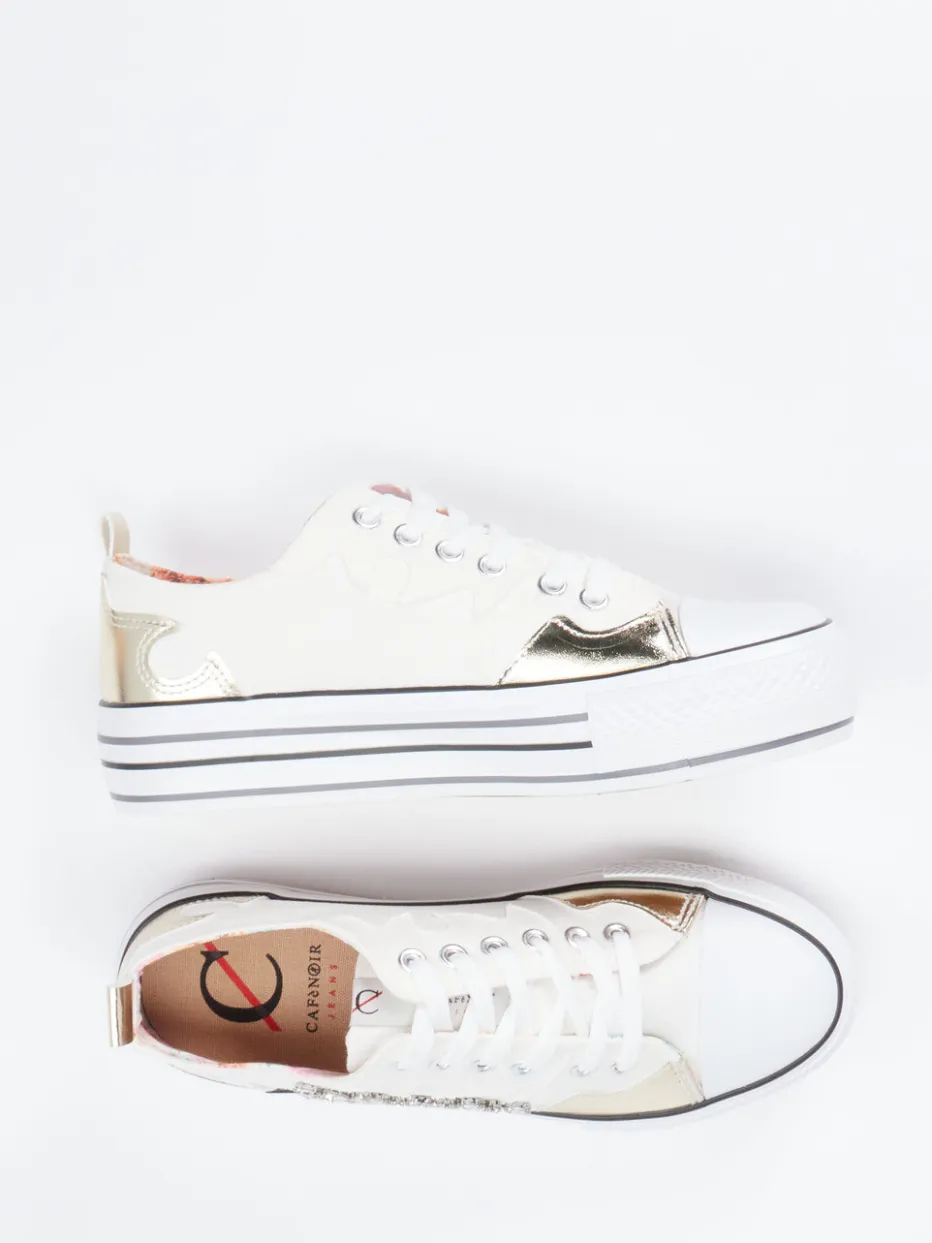 Damen CAFèNOIR – Plateau-Sneaker aus Textil mit Goldakzenten
