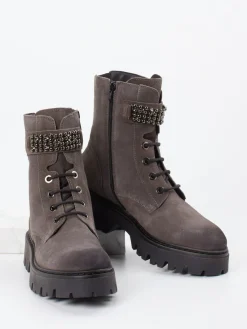 – Schnürboots aus Veloursleder Taupe*CAFèNOIR