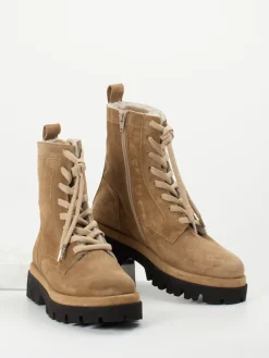 Damen Donna Carolina – Schnürboots aus Veloursleder in Beige